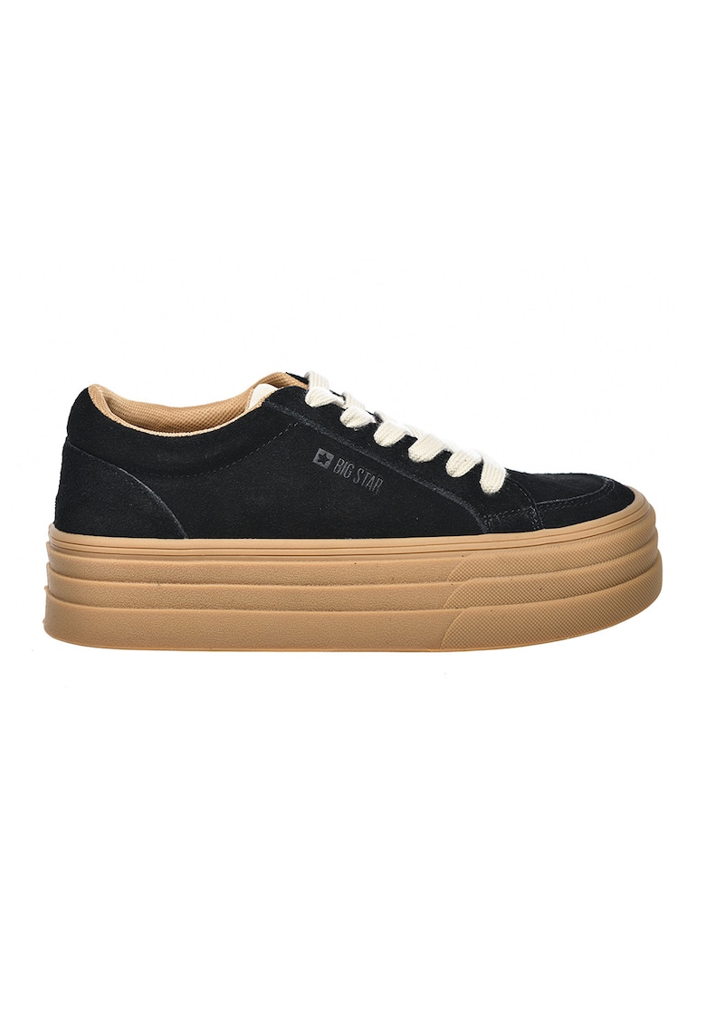Pantofi sport flatform de piele intoarsa - Negru