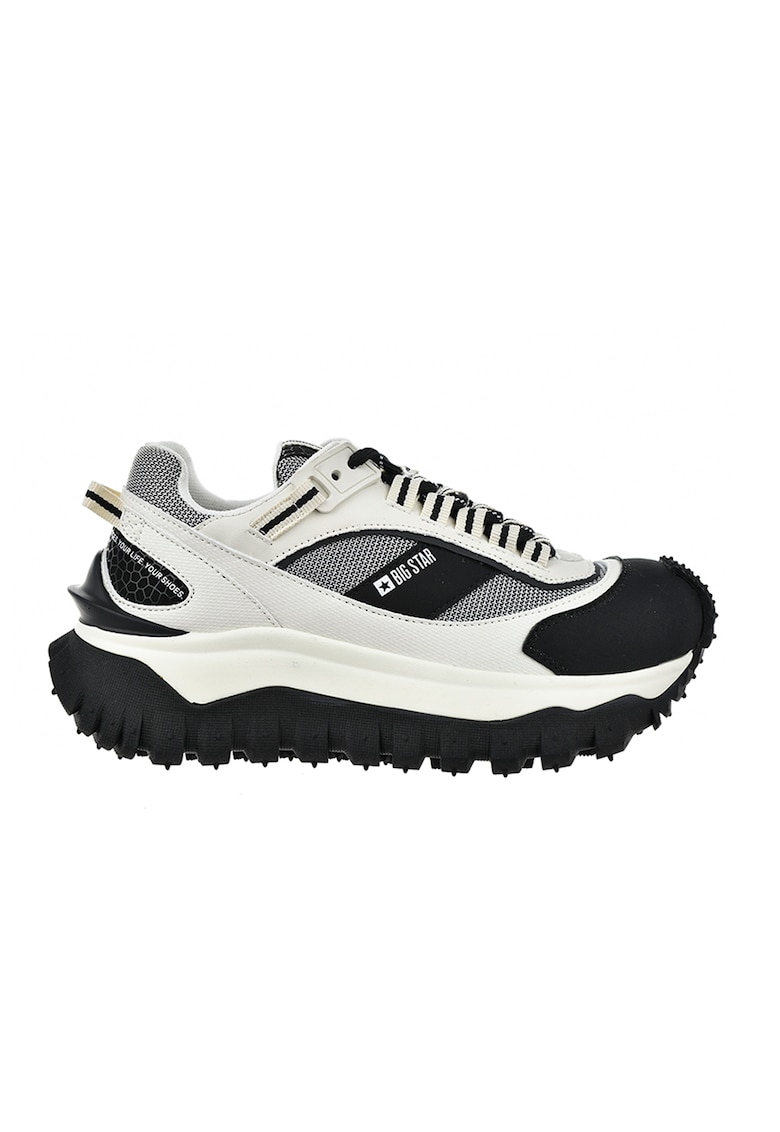 Pantofi sport wedge cu detalii contrastante - Alb fildes/Negru