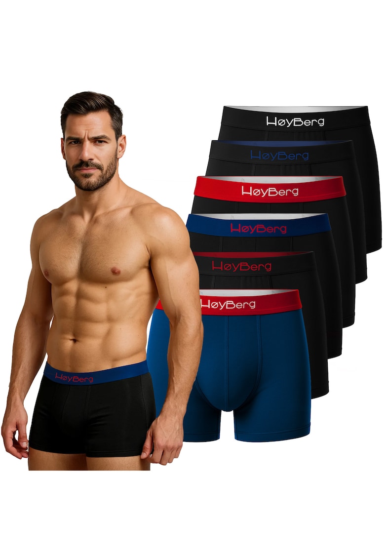 Set 6 Boxeri Barbati - Scandinavian Style - Bumbac - Negru/Albastru