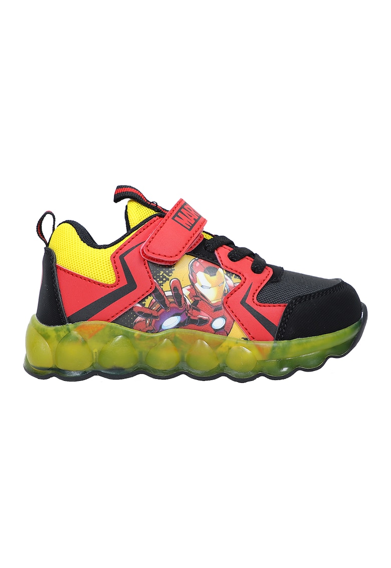 Pantofi sport cu velcro Iron Man - Negru/Coral/Galben pai