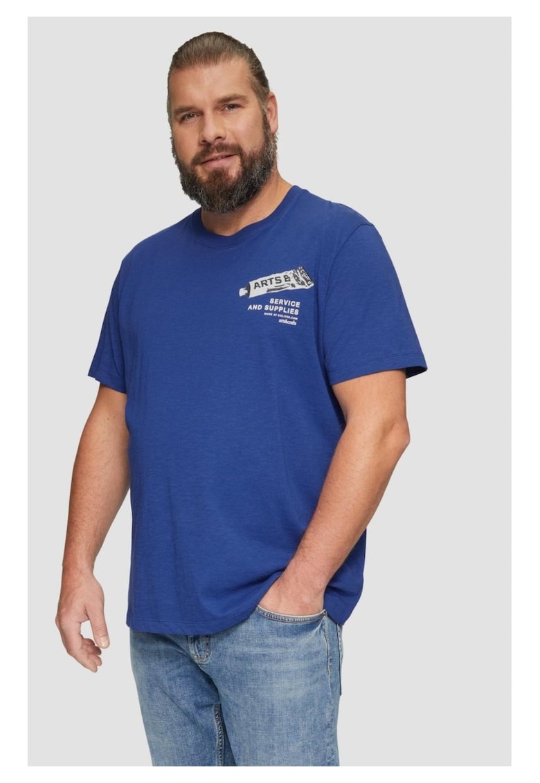 Big Sizes Tricou barbati big sizes cu imprimeu text si decolteu la baza gatului - Albastru inchis