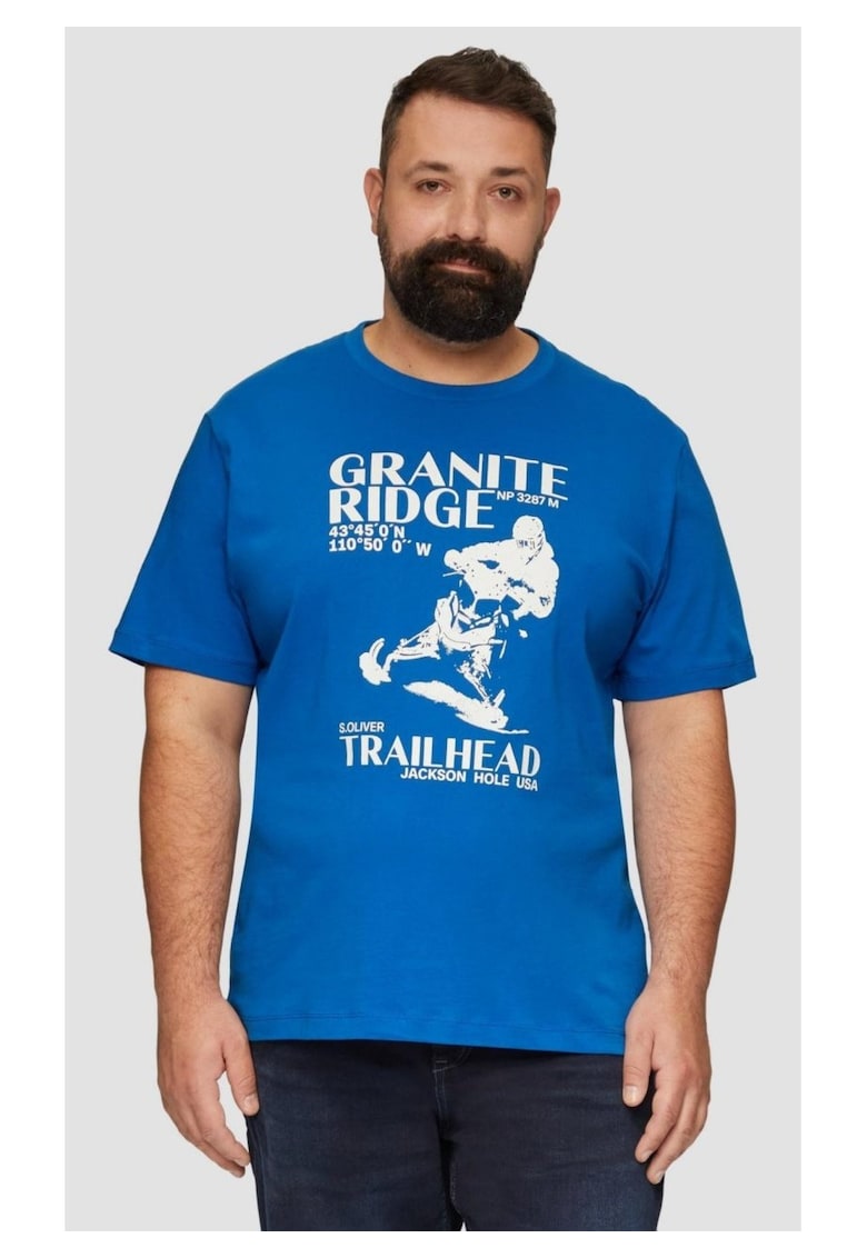 Big Sizes Tricou barbati big sizes la baza gatului din bumbac - cu imprimeu Grafic si croiala Regular fit - Albastru