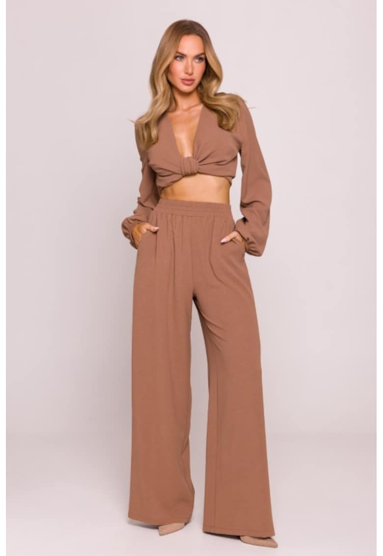 Pantaloni cu picioare largi si talie inalta -