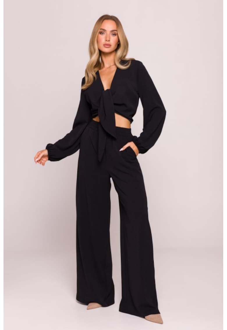 Pantaloni cu picioare largi si talie inalta -