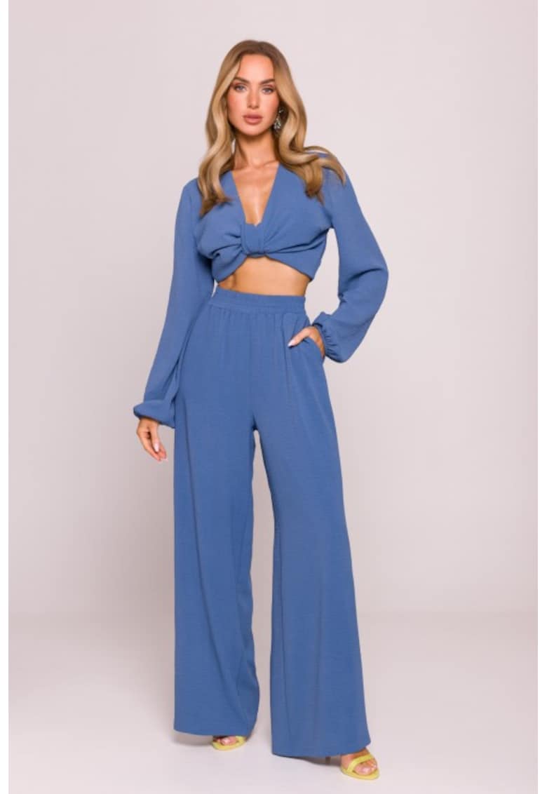 Pantaloni cu picioare largi si talie inalta -