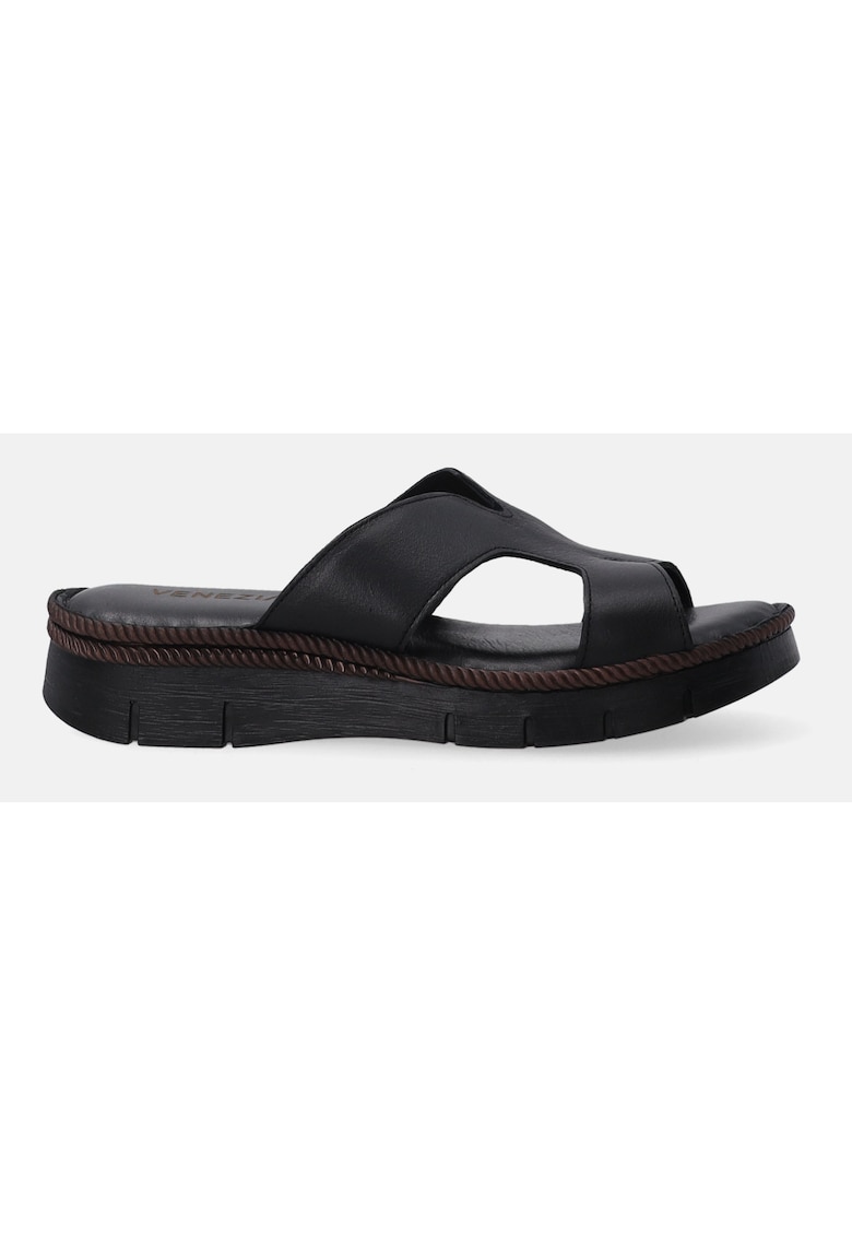 Papuci demiwedge din piele cu decupaje