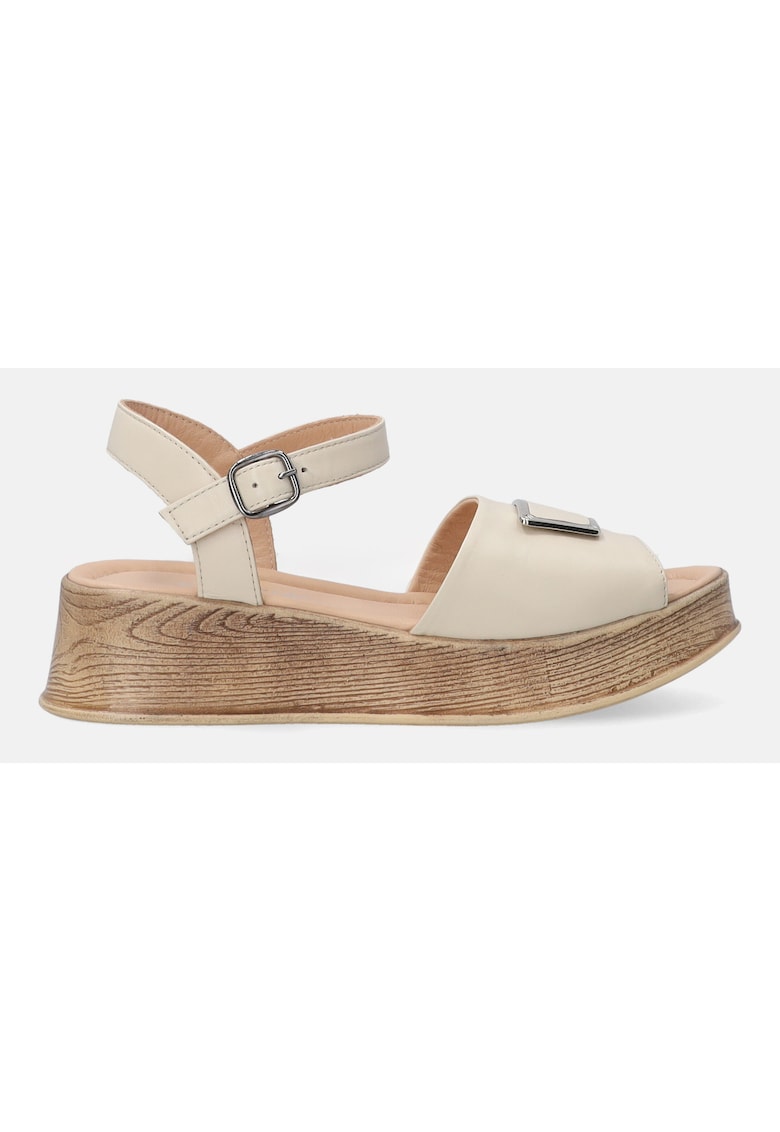 Sandale din piele cu talpa din lemn si varf rotund