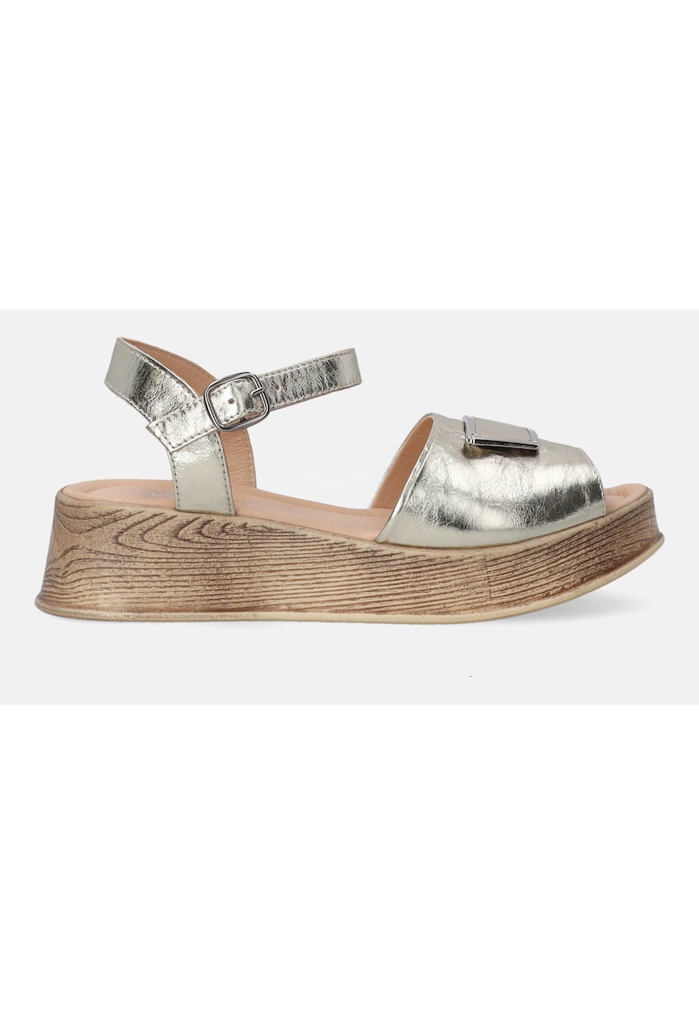 Sandale din piele cu talpa cu aspect de lemn si varf rotund