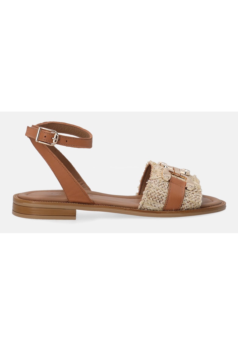 Sandale din piele si material textil cu element decorativ Sandale din piele si material textil cu element decorativ