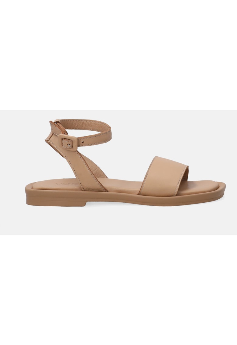Sandale dama - piele naturala - cu talpa joasa - bej - sistem inchidere catarama