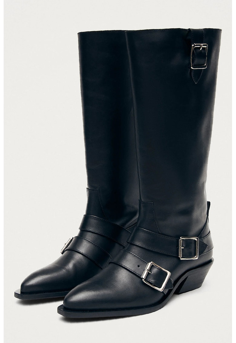 Cizme din piele cu toc cuban Ryder