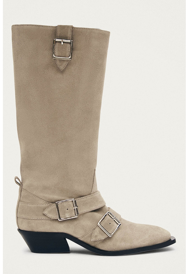 Cizme din piele intoarsa cu toc cuban Ryder