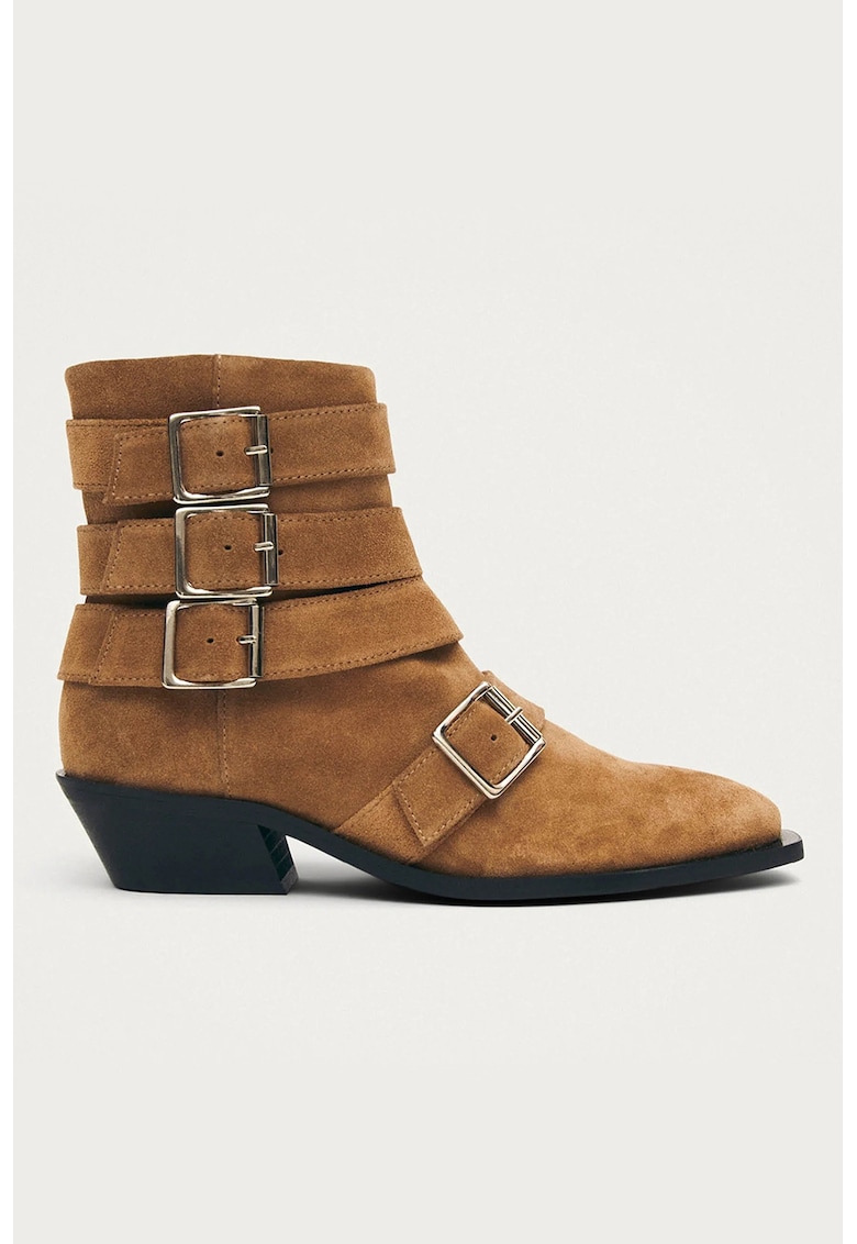 Botine din piele intoarsa cu toc cuban Eras Botine din piele intoarsa cu toc cuban Eras