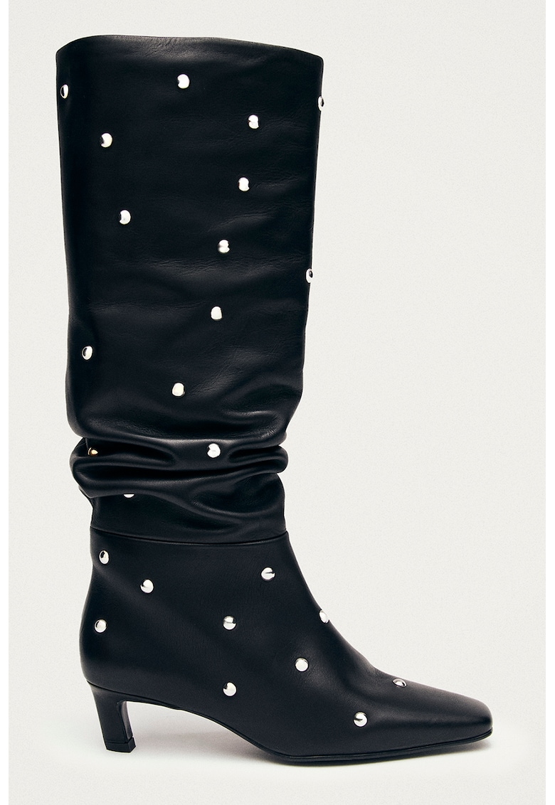 Cizme inalte pana la genunchi din piele cu aplicatii cu tinte