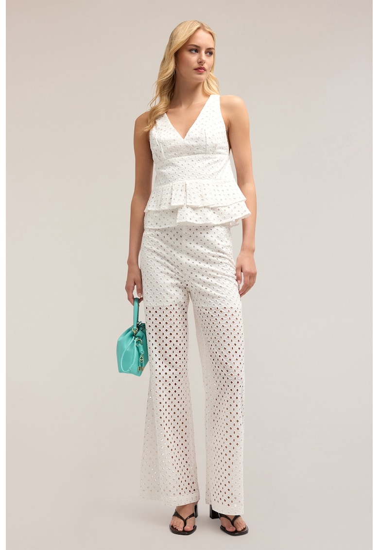 Pantaloni cu croiala ampla si broderie din dantela sangallo