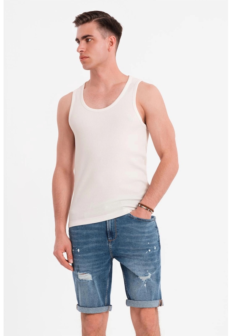 Top din amestec de bumbac cu model uni