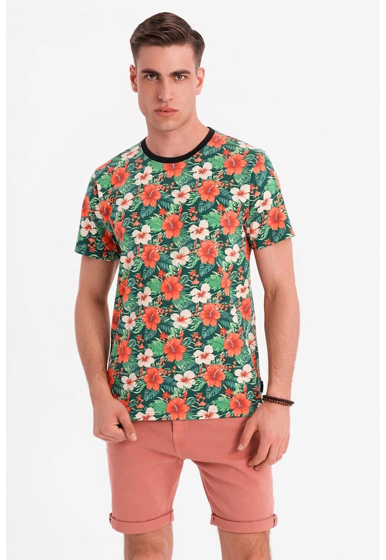 Tricou din bumbac cu model floral