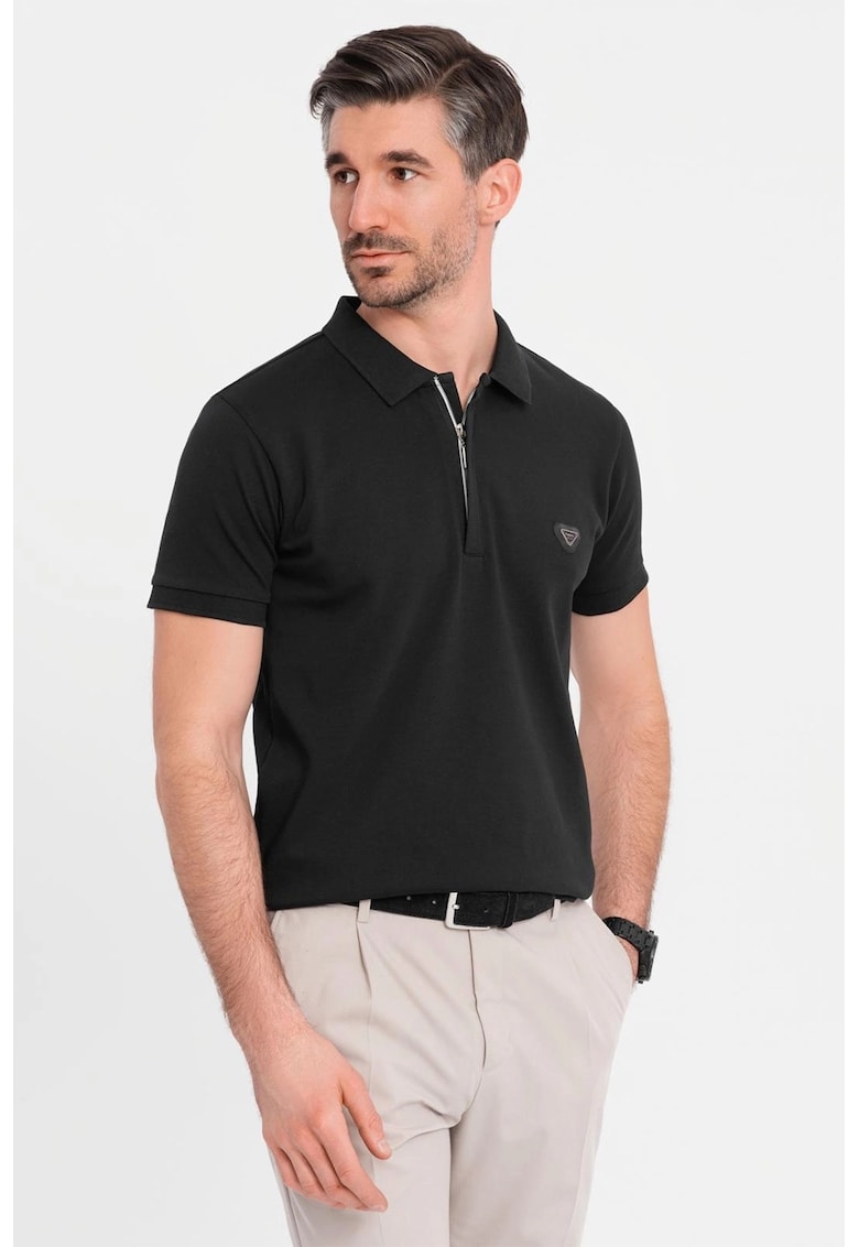 Tricou polo cu fenta cu fermoar