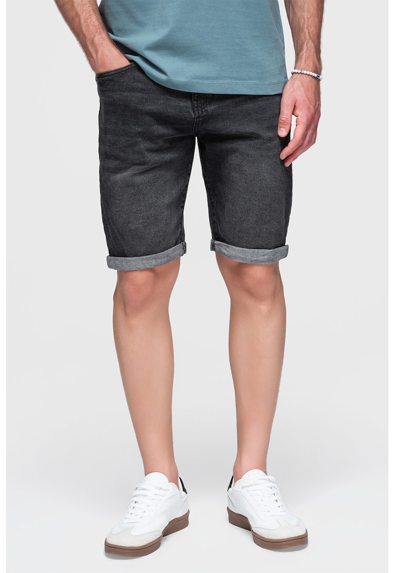 Blugi scurti cu aspect decolorat - Negru