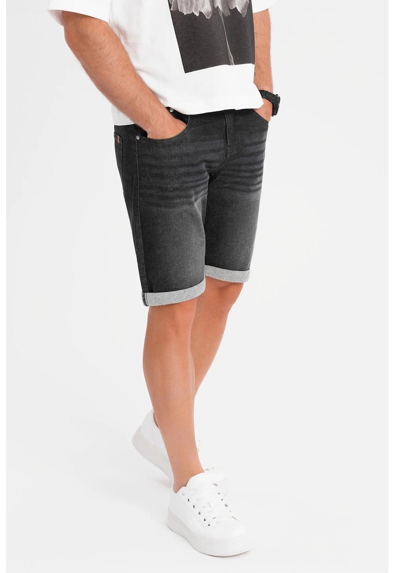 Blugi scurti cu aspect decolorat - Negru