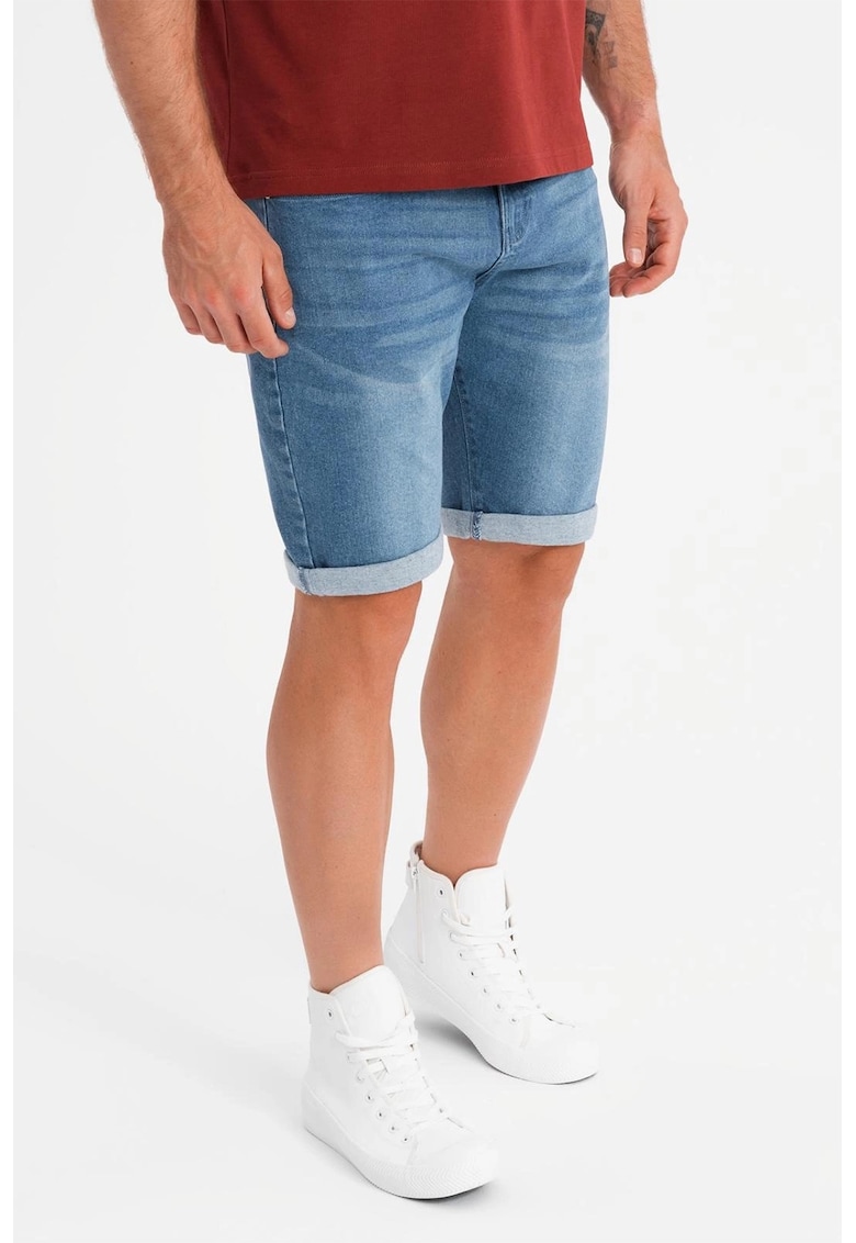 Blugi scurti cu aspect decolorat - Albastru prafuit/Albastru lavanda