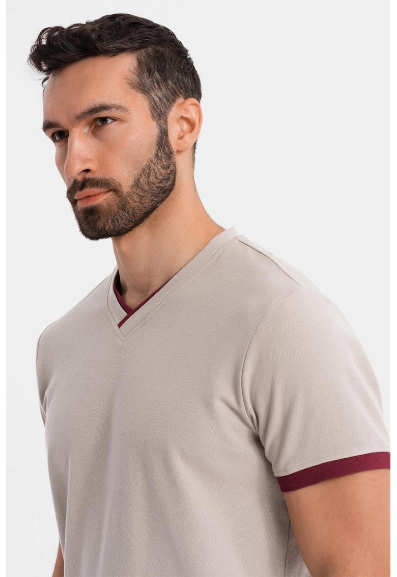 Tricou din bumbac cu decolteu in V