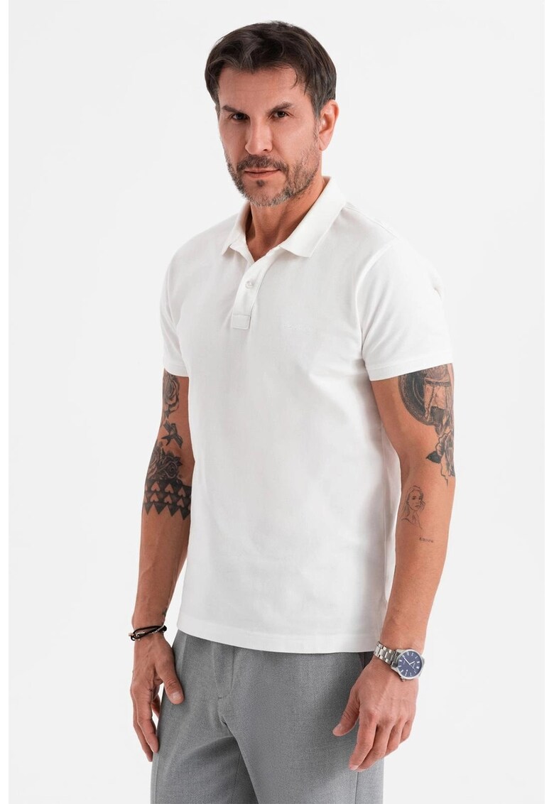 Tricou regular fit de bumbac cu guler polo - Alb murdar