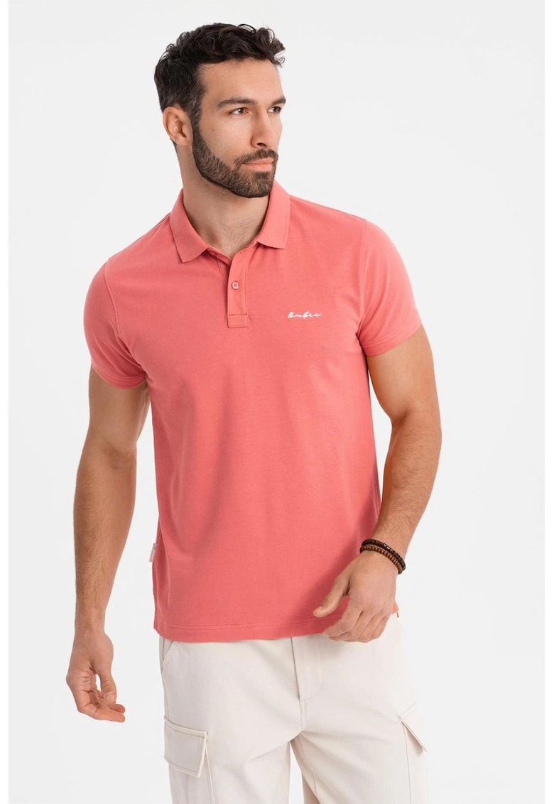 Tricou regular fit de bumbac cu guler polo - Roz prafuit