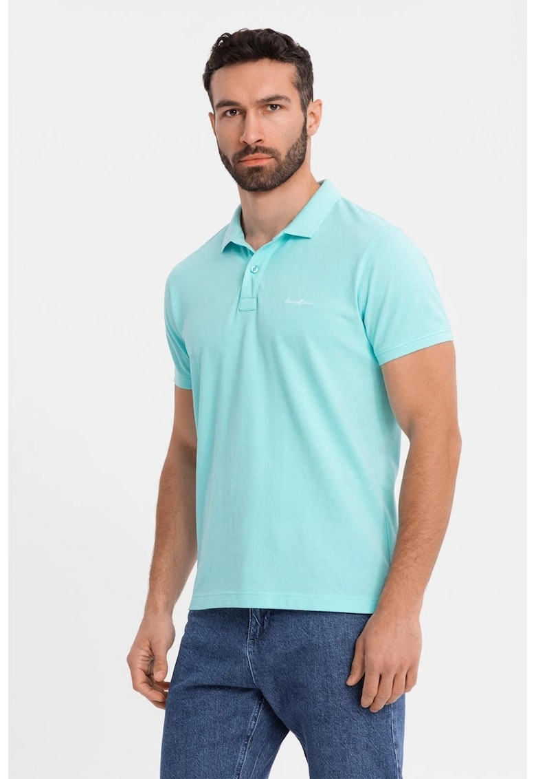 Tricou regular fit de bumbac cu guler polo - Turcoaz