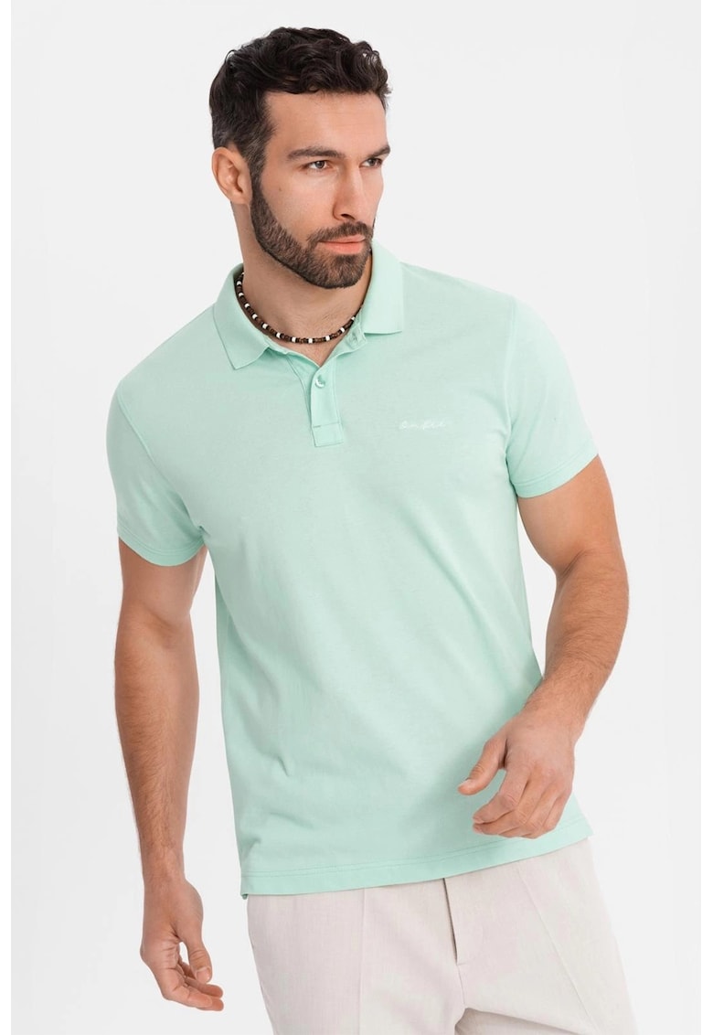 Tricou regular fit de bumbac cu guler polo - Verde menta