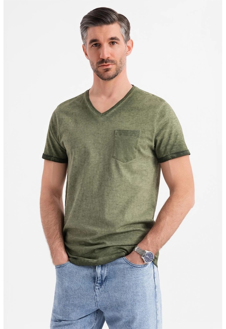 Tricou uni cu decolteu in V - Verde feriga