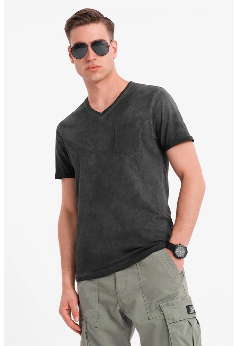 Tricou uni cu decolteu in V - Negru stins