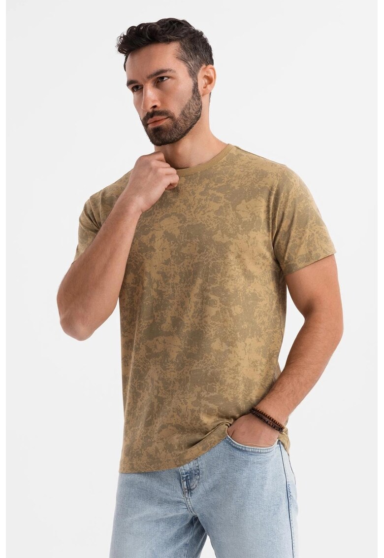 Tricou cu decolteu la baza gatului si model tie-dye - Caramel