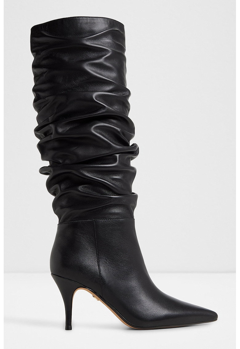 Cizme lungi din piele cu aspect plisat si toc Kimmia