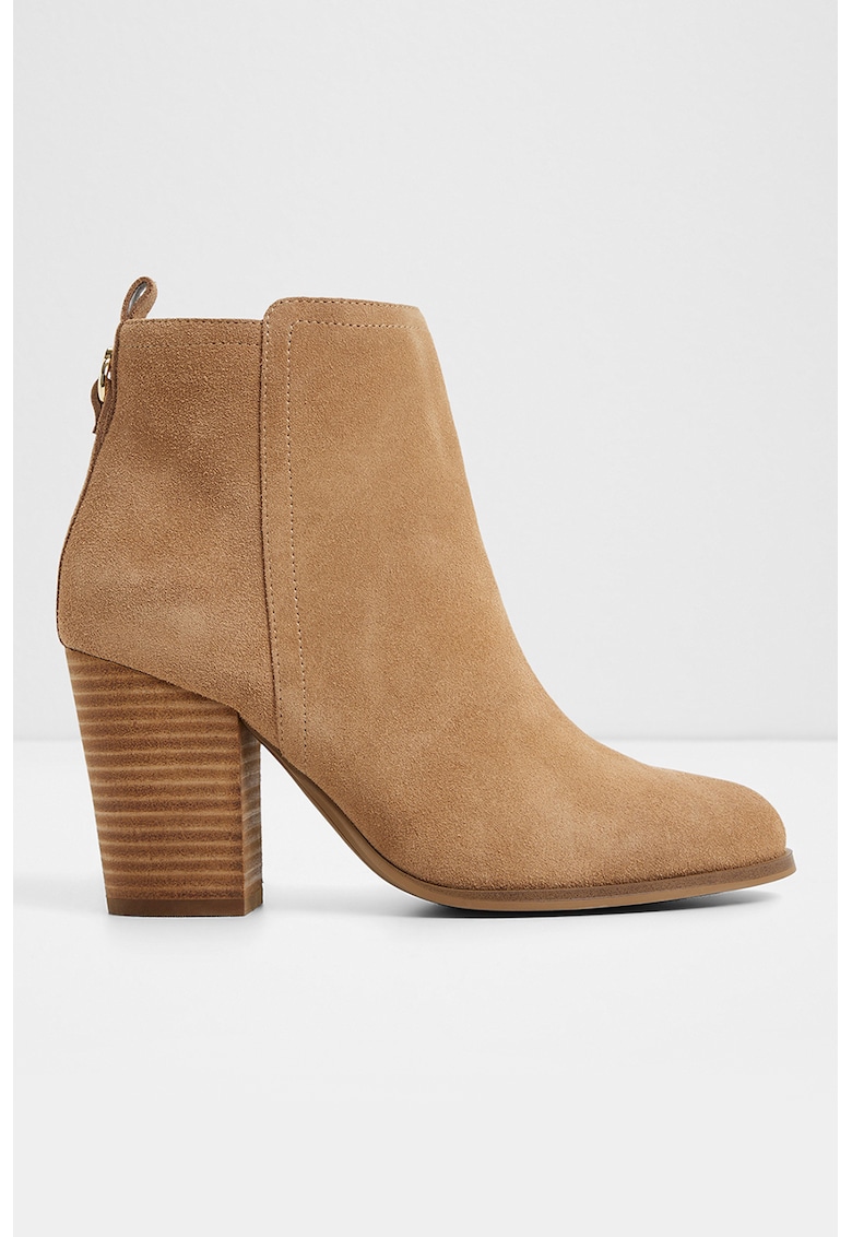 Cizme din piele cu toc si aspect texturat Noemia