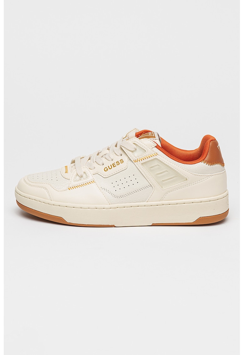 Pantofi sport de piele ecologica si piele Vincent - Alb fildes/Portocaliu stins