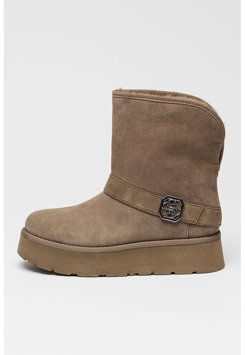 Ghete slip-on de piele intoarsa ecologica cu captuseala de blana sintetica