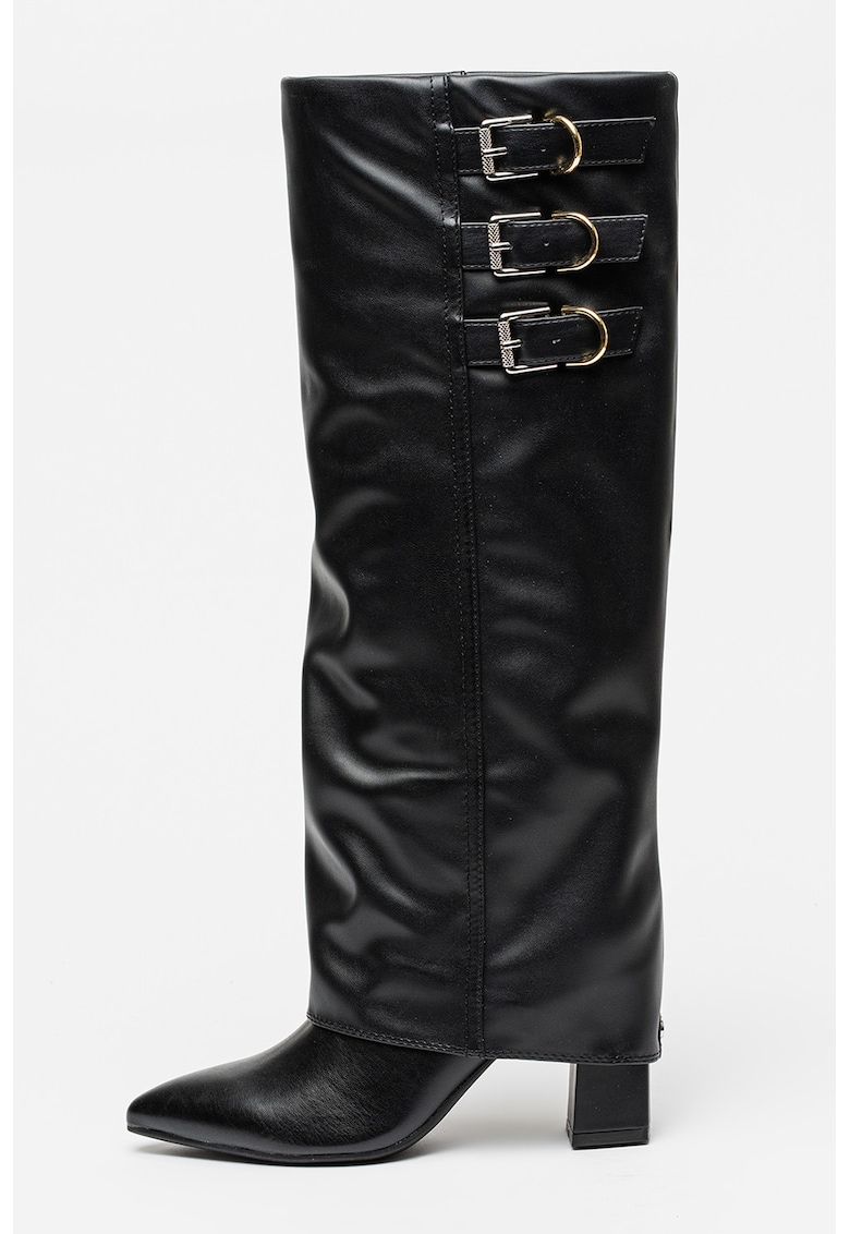 Cizme lungi pana la genunchi de piele ecologica cu barete decorative Garica