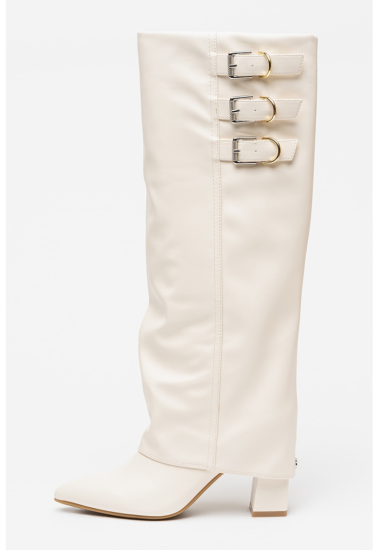 Cizme lungi pana la genunchi de piele ecologica cu barete decorative Garica