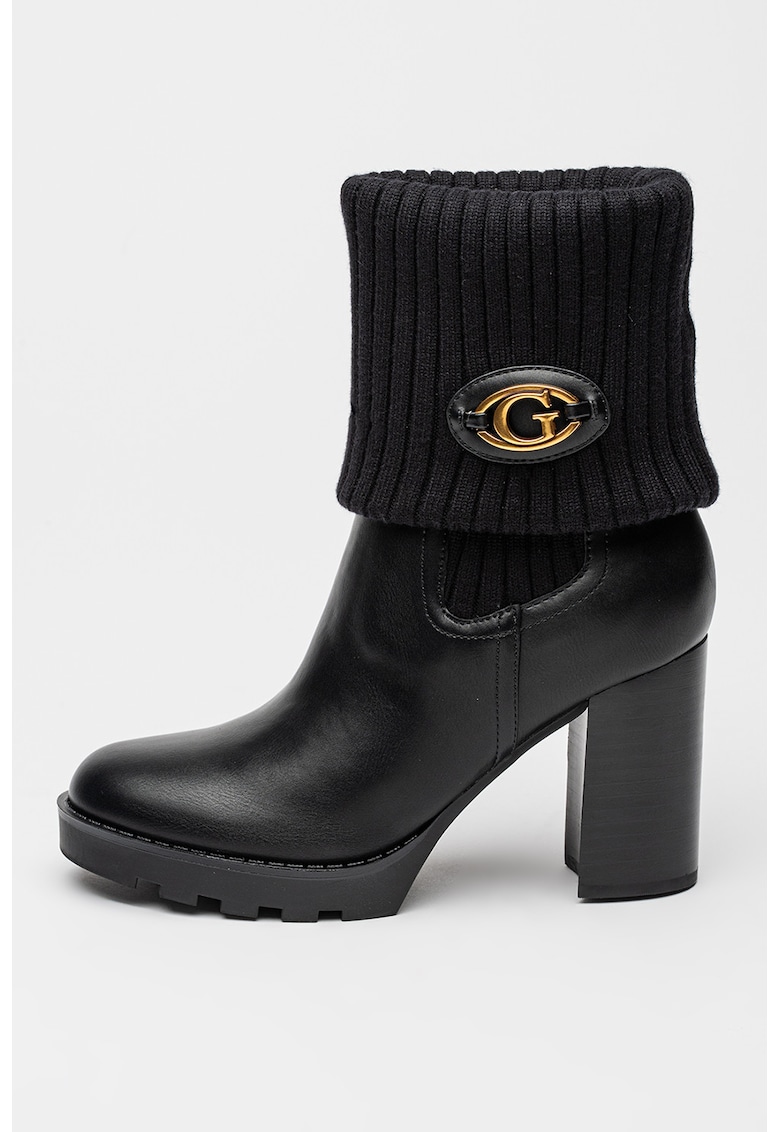 Botine de piele ecologica cu garnituri tricotate