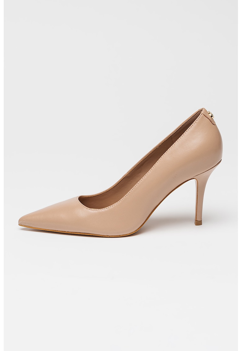 Pantofi de piele cu toc stiletto si aplicatie monograma discreta