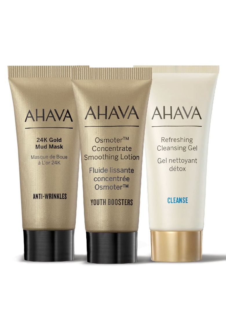 Set : Masca Minerala Mineral Mud 24K aur - 15 ml + Gel de curatare ten Refreshing - 15 ml + Lotiune pentru ten cu efect de netezire Osmoter - 15 ml