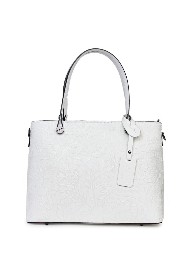 Geanta piele cu model floral Monica - Alb