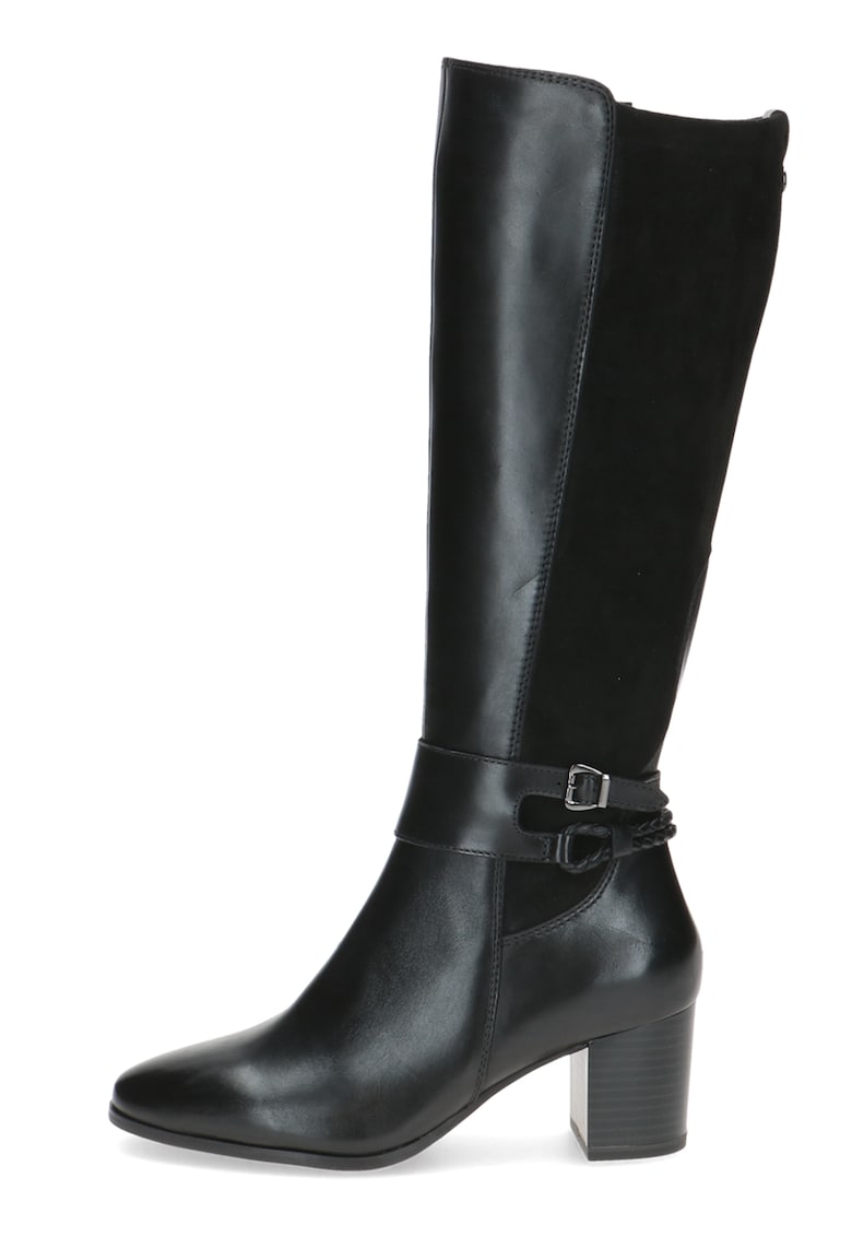 Cizme lungi pana la genunchi din piele cu segment din material textil