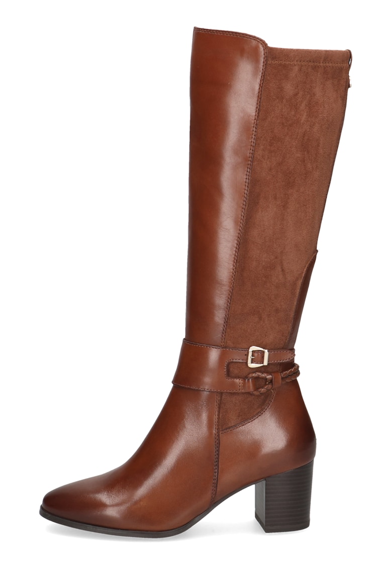 Cizme lungi pana la genunchi din piele cu segment din material textil