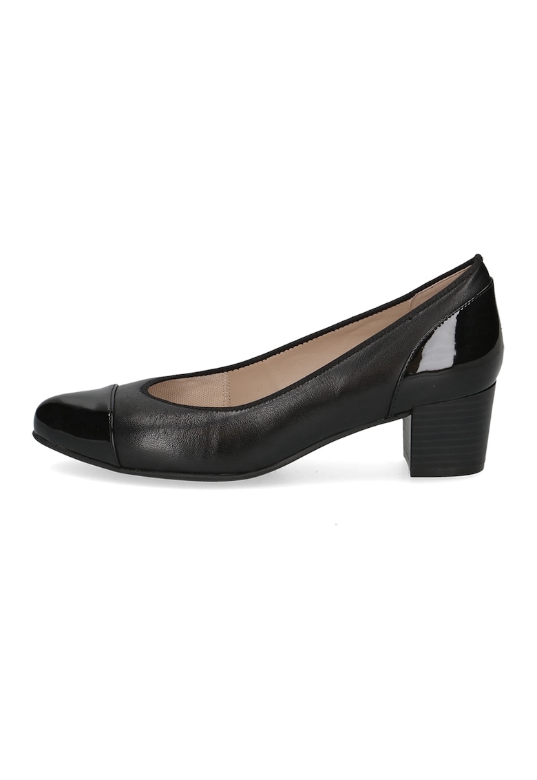 Pantofi din piele si piele ecologica cu aplicatie cap-toe si toc kitten Pantofi din piele si piele ecologica cu aplicatie cap-toe si toc kitten