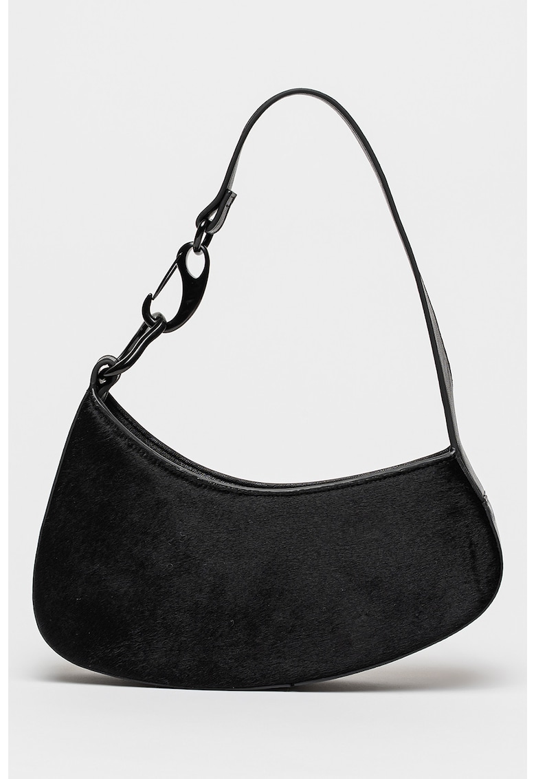 Geanta de piele cu par scurt cu bareta de umar Skylar - Negru