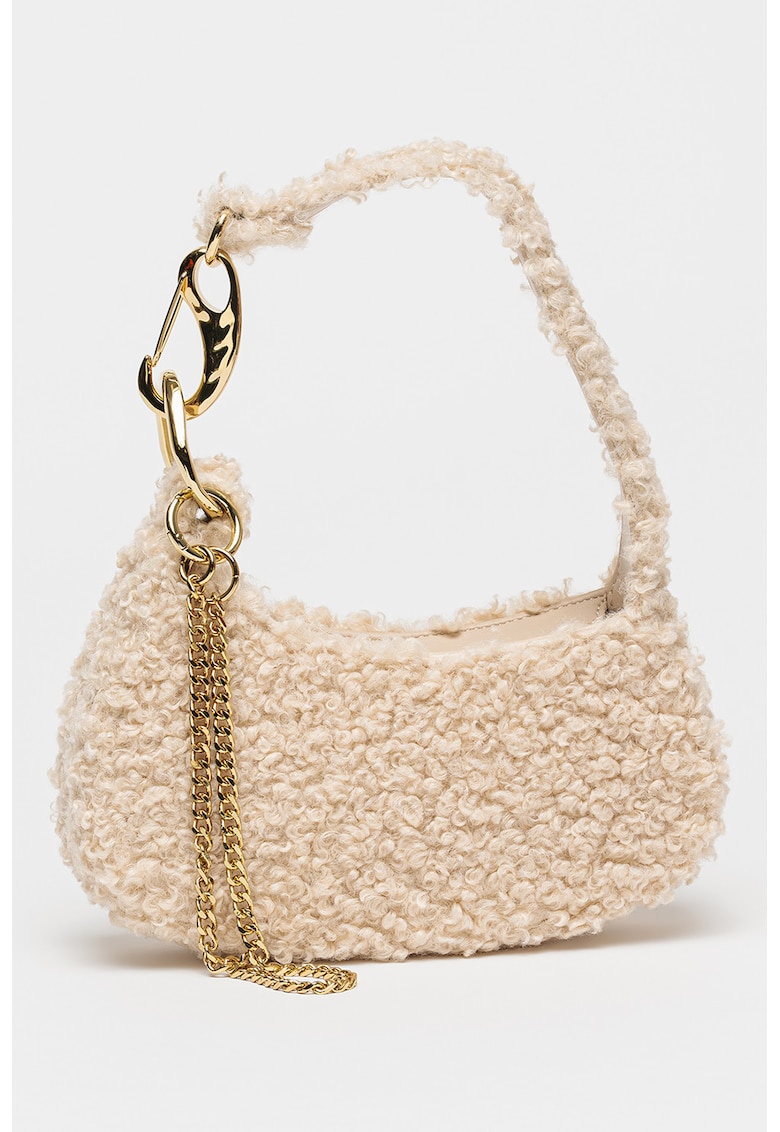 Geanta din blana sintetica cu maner Sylvie - Alb fildes