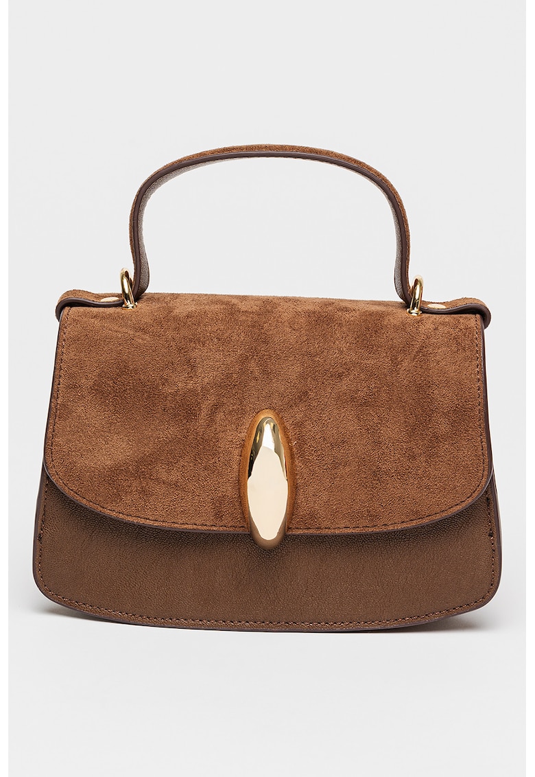 Geanta crossbody de piele si piele intoarsa Lucia - Caramel
