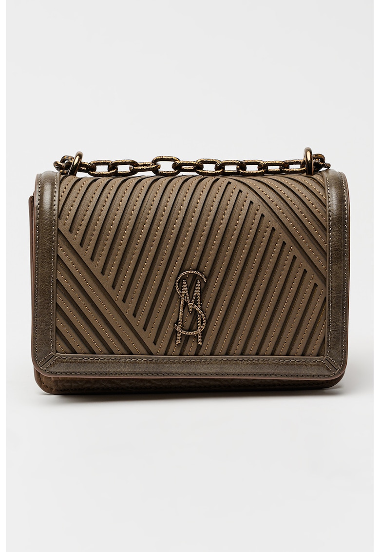 Geanta crossbody de piele ecologica cu bareta lant - Maro inchis